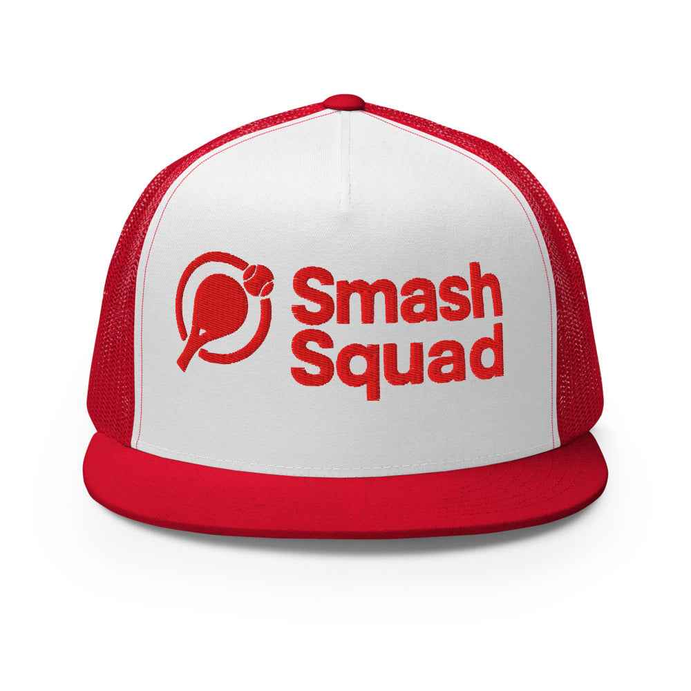 Gorra de pádel trucker snapback roja y blanca "Smash Squad red logo"