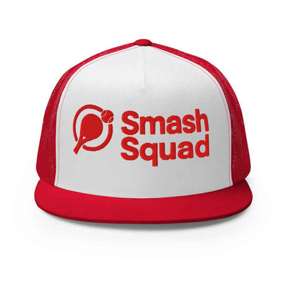 Gorra de pádel trucker snapback roja y blanca "Smash Squad red logo"