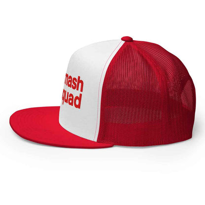 Gorra de pádel trucker snapback roja y blanca "Smash Squad red logo"