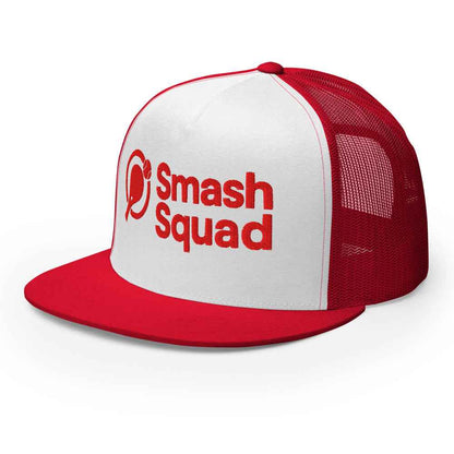 Gorra de pádel trucker snapback roja y blanca "Smash Squad red logo"