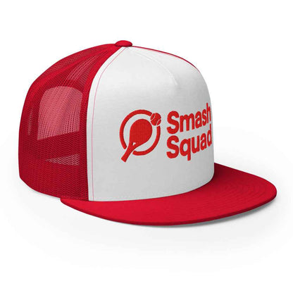 Gorra de pádel trucker snapback roja y blanca "Smash Squad red logo"