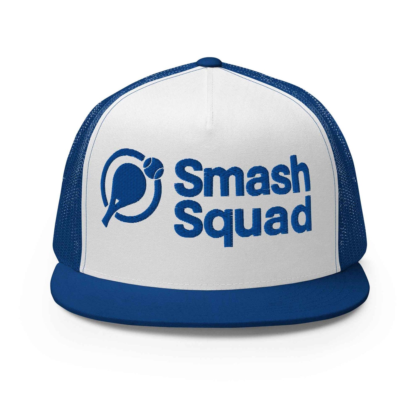 Gorra de pádel trucker snapback azul y blanca "Smash Squad blue logo"