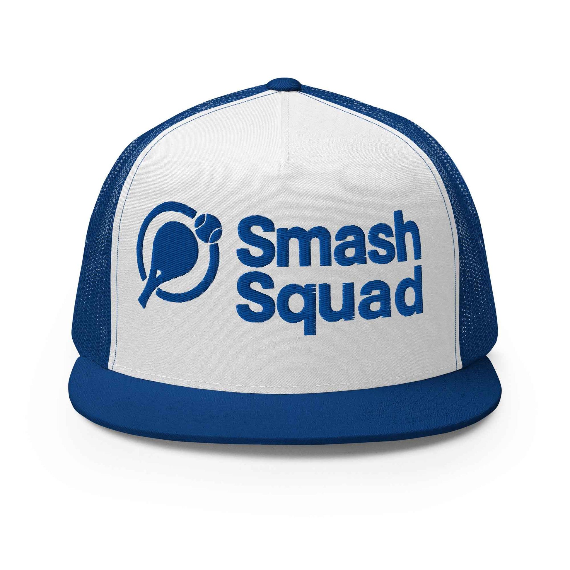 Gorra de pádel trucker snapback azul y blanca "Smash Squad blue logo"