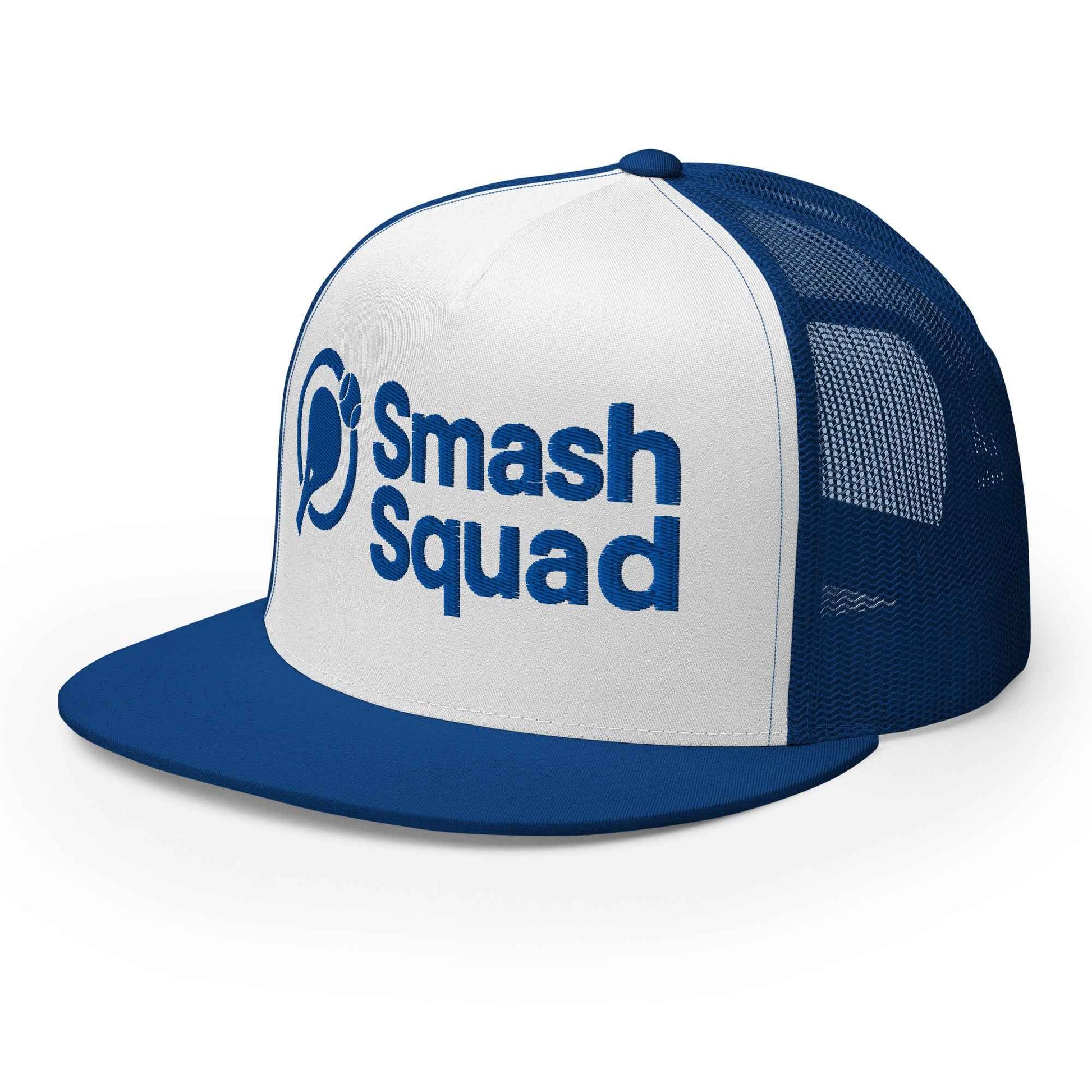 Gorra de pádel trucker snapback azul y blanca "Smash Squad blue logo"