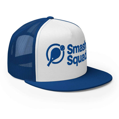 Gorra de pádel trucker snapback azul y blanca "Smash Squad blue logo"
